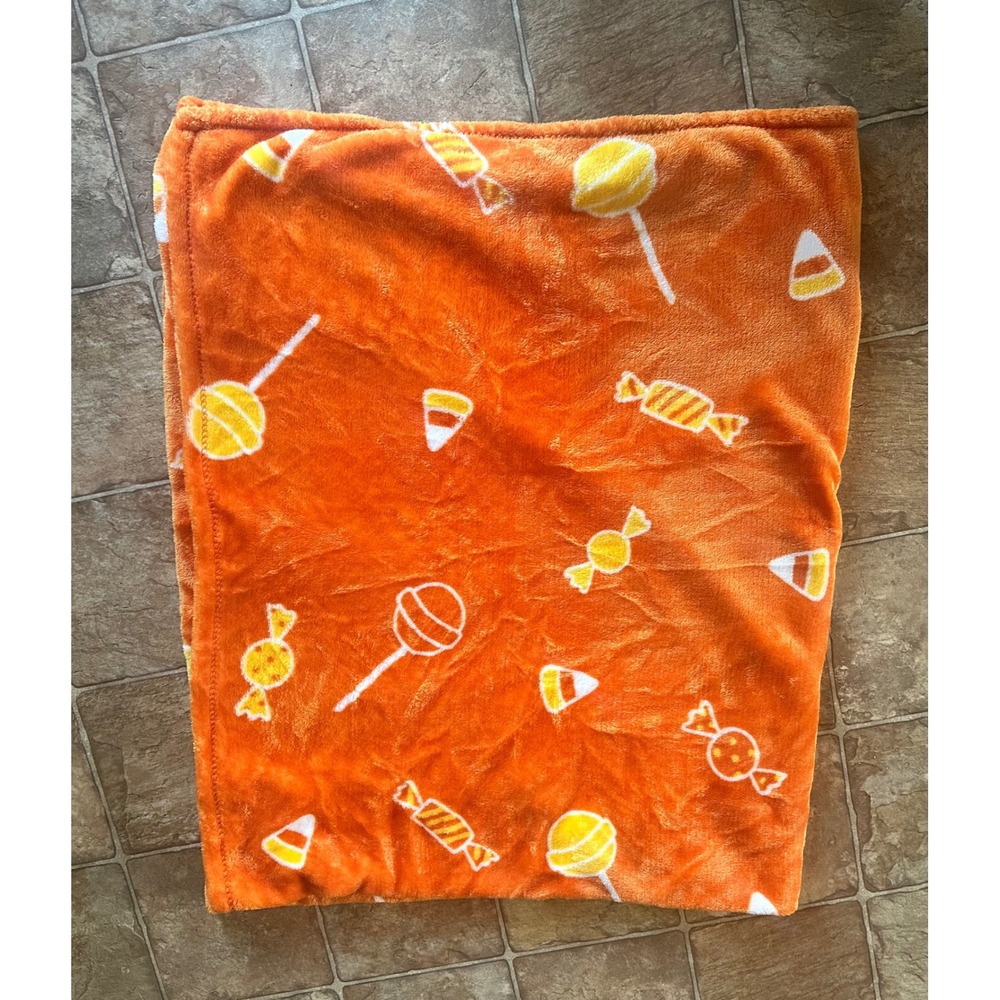 The Big One Orange Halloween Candy Corn Lollipop Plush Throw Blanket Fall 50x60